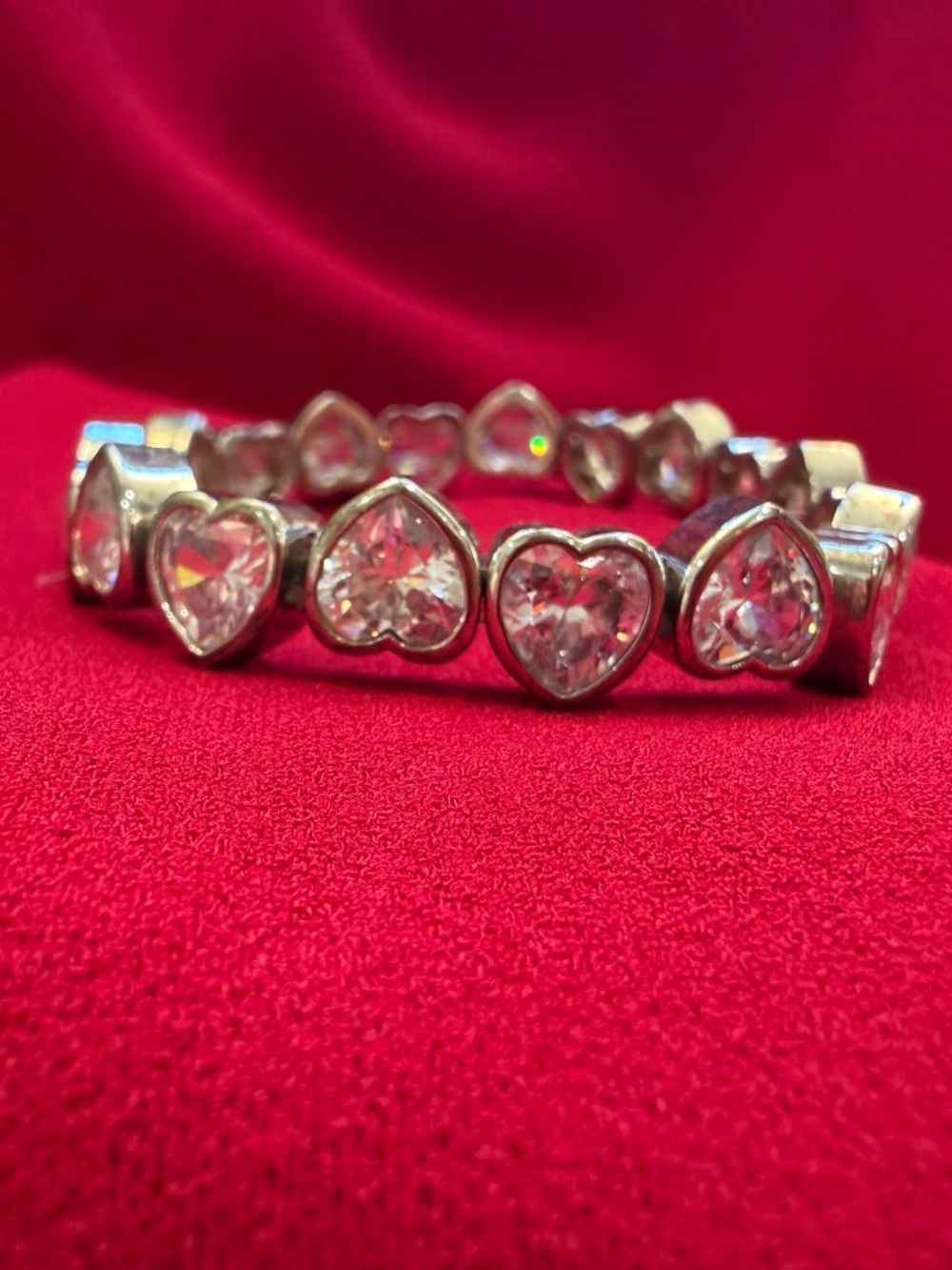 Silver Heart Diamond Stretchy Tennis Bracelet